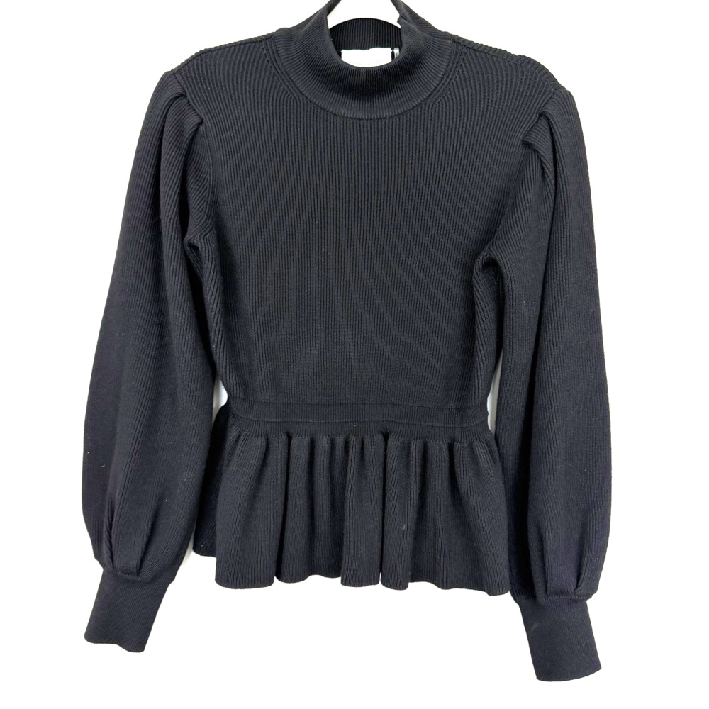Hyacinth House Peplum Peggy Sweater Womens L Black Bishop Sleeve Victorian